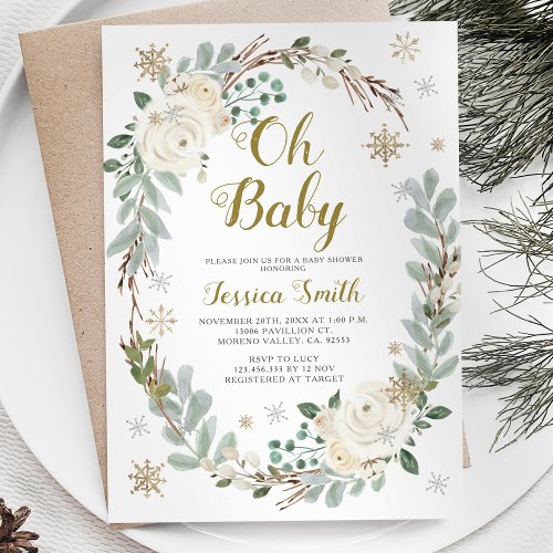 Winter and Gold Baby Christmas Baby Shower Invitation