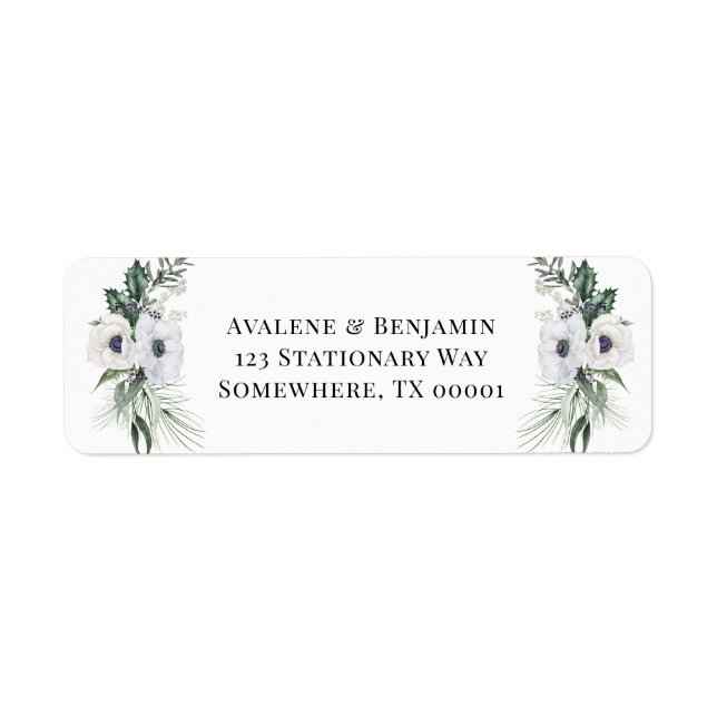 Winter Anemone Floral Hand Painted Wedding Label (Front)