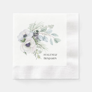 Winter Anemone Floral Hand Painted Wedding Napkins