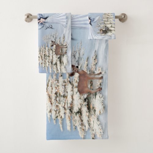 Winter Angel Scene  Bath Towel Set