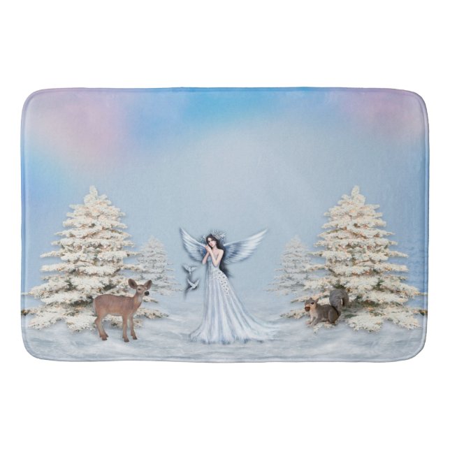 Winter Angel Scene Bathroom Bath Mat (Front)