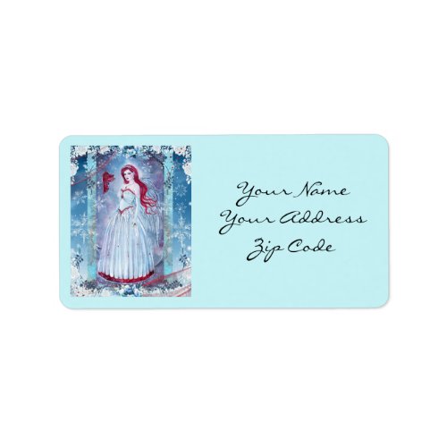 Winter angel with cardinal fantasy art print label