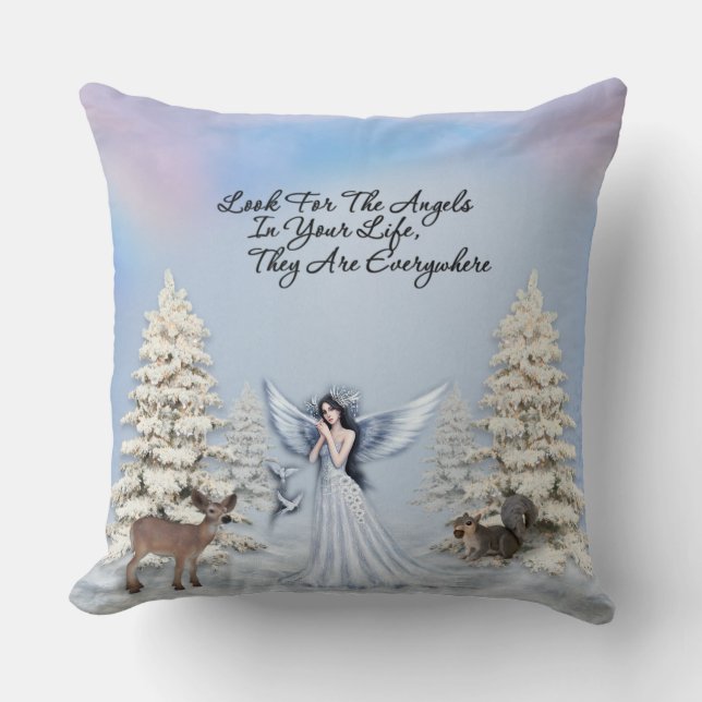 Winter Angels Are Everywhere  Throw Pillows (Front)