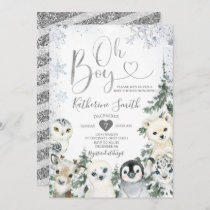 Winter Animal Baby Shower Forest Snowflakes Invita Invitation