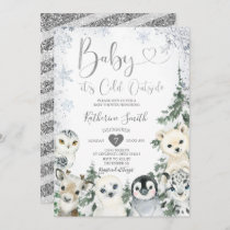 Winter Animal Baby Shower Forest Snowflakes Invitation