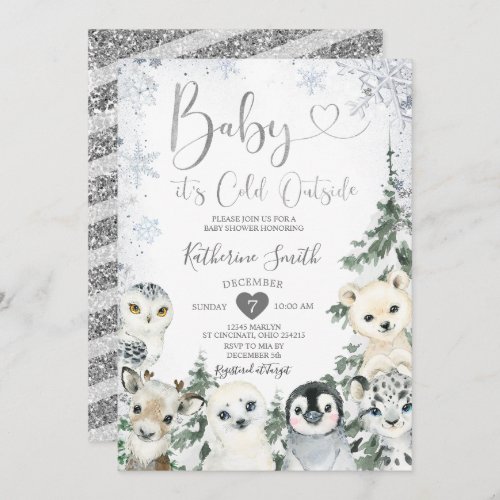 Winter Animal Baby Shower Forest Snowflakes Invitation