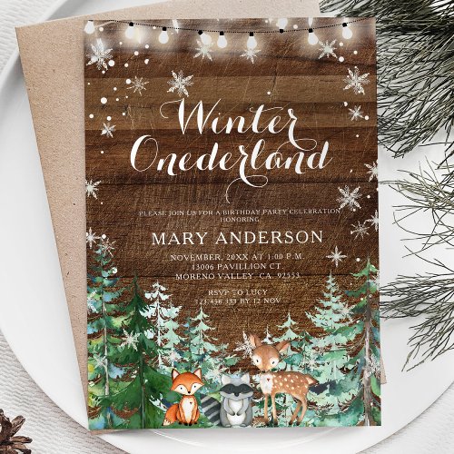 Winter Animal Deer Snowflakes Onederland Birthday Invitation
