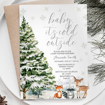 Winter Animal Evergreen Trees Baby Shower  Invitation by HappyPartyStudio at Zazzle