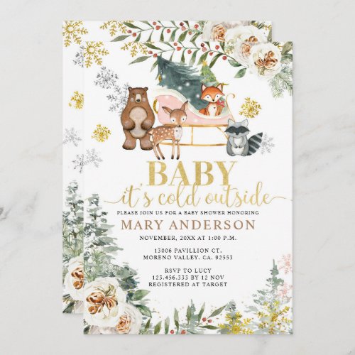 Winter Animal Forest Its Cold Outside Baby Shower Invitation