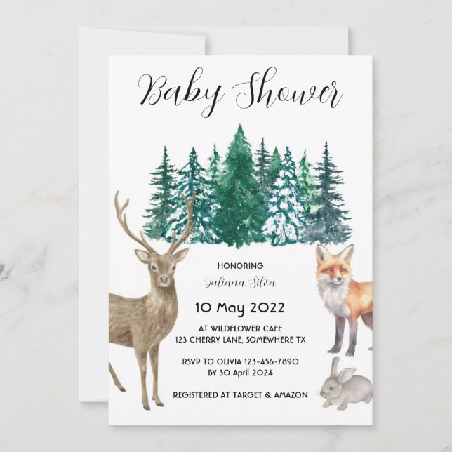 Winter Animal Forest Wonderland Baby Shower Invitation (Front)