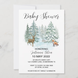 Winter Animal Forest Wonderland Baby Shower Invitation