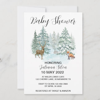 Winter Animal Forest Wonderland Baby Shower Invitation
