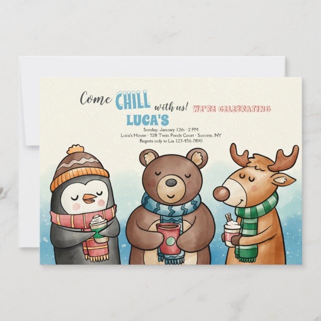 Winter Animal Friends Birthday Party Invitation (Front)