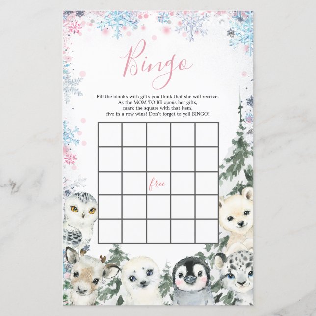 Winter Animal Gender Reveal Bingo Games (Front)