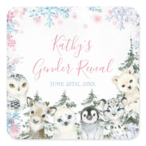 Winter Animal Gender Reveal He or She Snowflakes Square Sticker