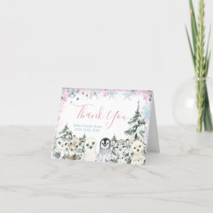 Winter Animal Gender Reveal He or She Thank You Card