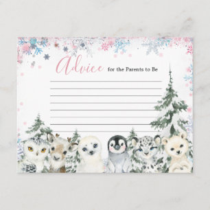 Winter Animal Gender Reveal Snowflakes Advice Card