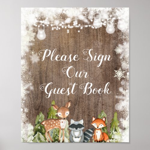 Winter Animal Rustic Wood Please Sign our Guest