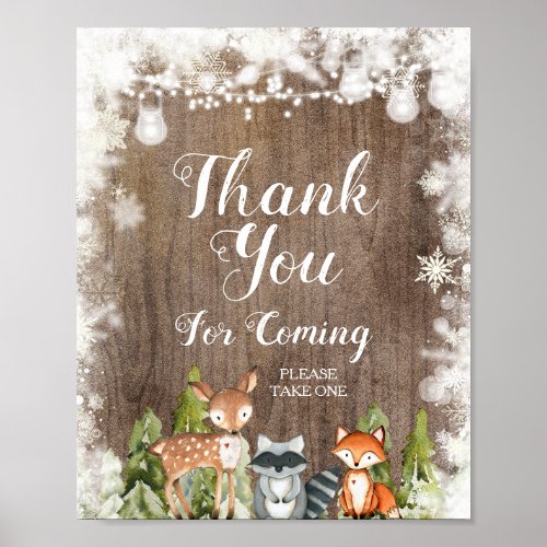 Winter Animal Rustic Wood Thank you for coming Poster