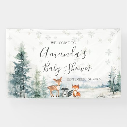 Winter Animal Silver Snowflakes Baby Shower Large Banner