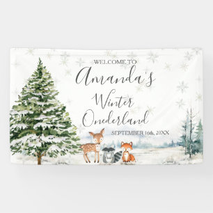 Winter Animal Silver Snowflakes Baby Shower Large Banner