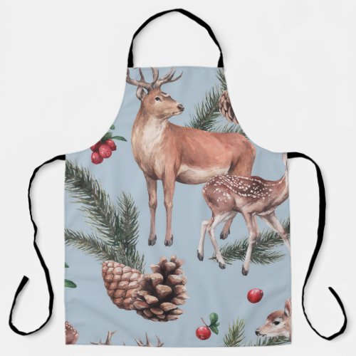 Winter animal sketch blue background apron