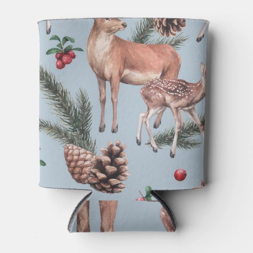 Winter animal sketch blue background can cooler