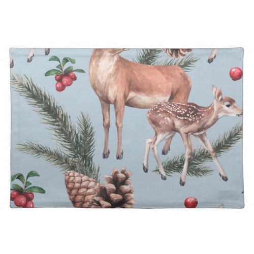 Winter animal sketch blue background cloth placemat