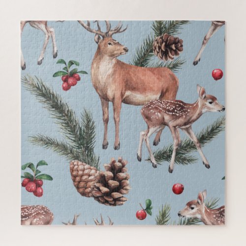 Winter animal sketch blue background jigsaw puzzle