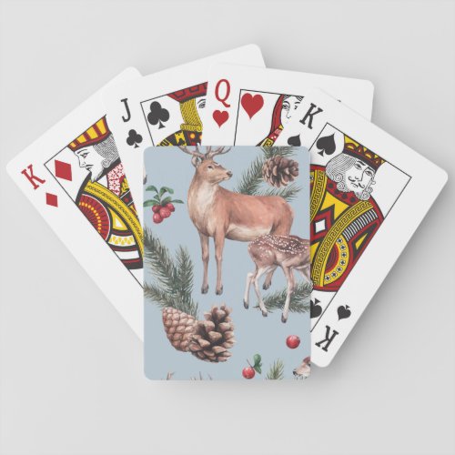 Winter animal sketch blue background playing cards