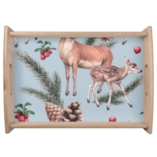 Winter animal sketch blue background serving tray