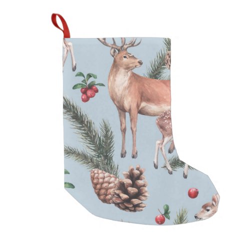 Winter animal sketch blue background small christmas stocking