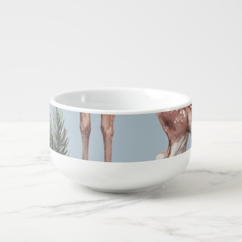 Winter animal sketch blue background soup mug