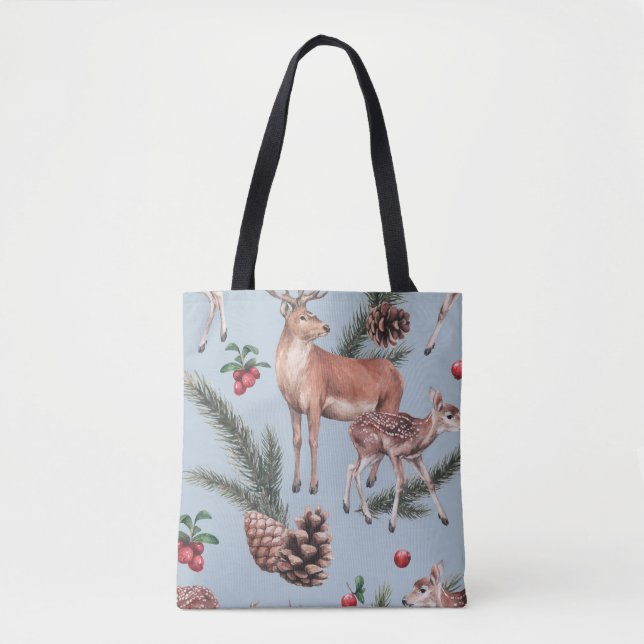 Winter animal sketch, blue background. tote bag (Front)
