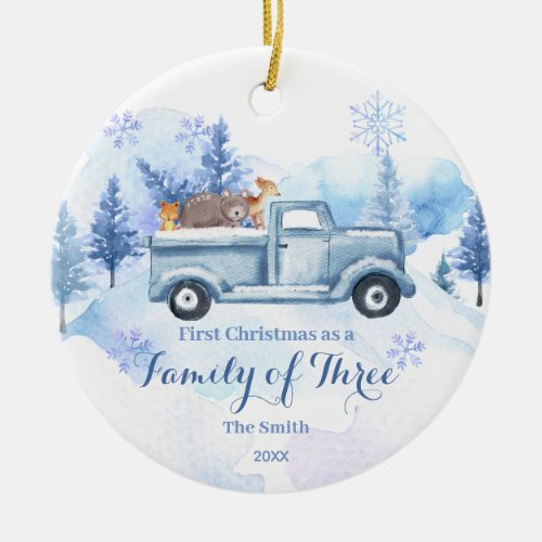 Winter Animal Snow Christmas as a Family of Three Ceramic Ornament