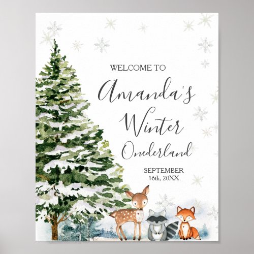Winter Animal Snowflakes ONEderland Birthday Poster