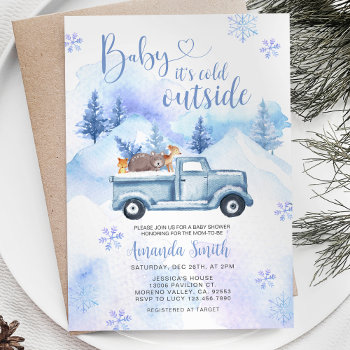 Winter Animal Truck Snowflakes Forest Baby Shower Invitation by HappyPartyStudio at Zazzle