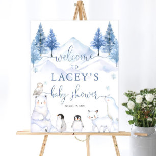 Winter Animal Welcome Baby Shower Sign   Baby it's