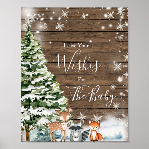 Winter Animal Woodland Baby Shower Wishes for Baby Poster