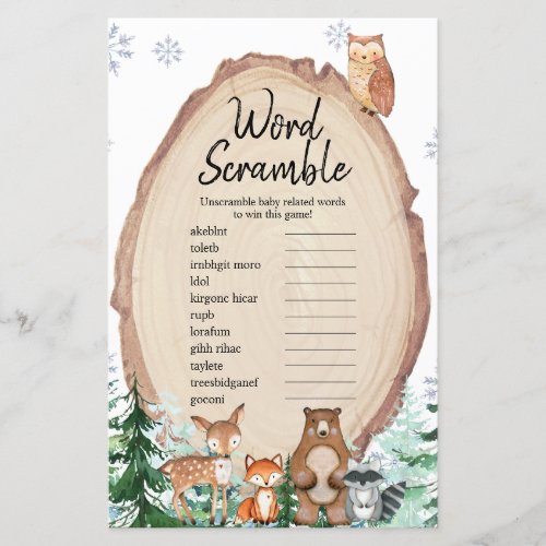 Winter Animal Woodland Forest Word Scramble