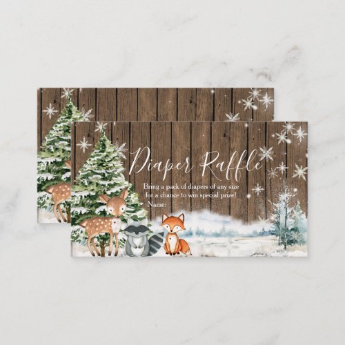 Winter Animal Woodland Snowflakes Diaper Raffle Enclosure Card