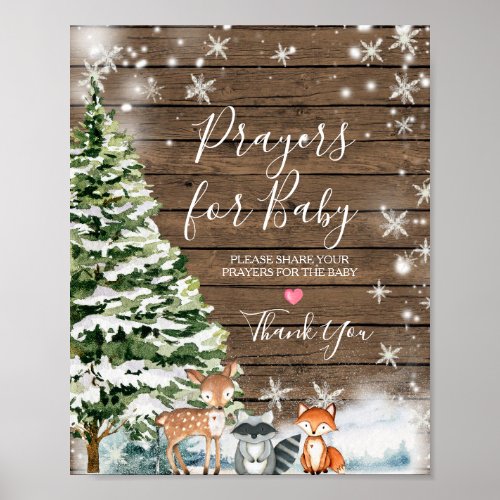 Winter Animal Woodland Snowflakes Prayers for Baby Poster