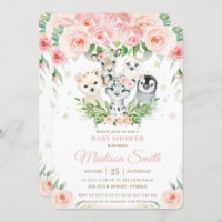 Winter Animals Arctic Blush Floral Baby Shower Invitation