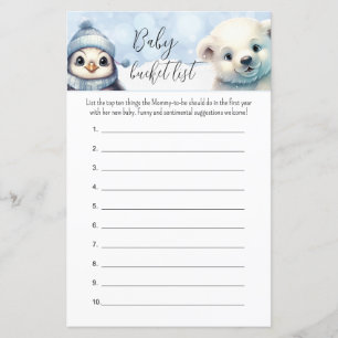 Winter Animals Baby Bucket List Shower Game
