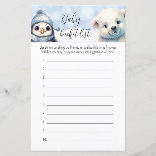 Winter Animals Baby Bucket List Shower Game