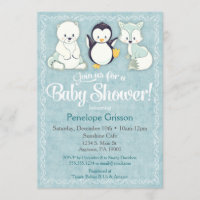 Winter Animals Baby Shower Invitation Bear Penguin