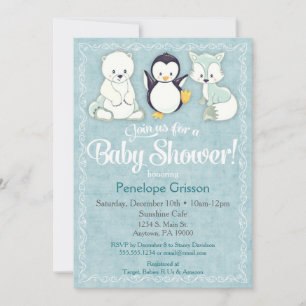 Winter Animals Baby Shower Invitation Bear Penguin