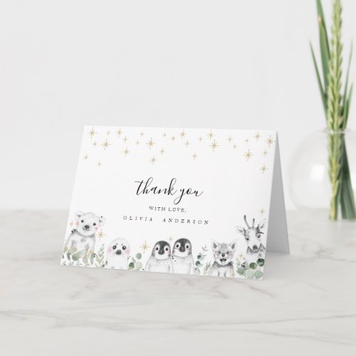 Winter animals baby shower Thank you Card
