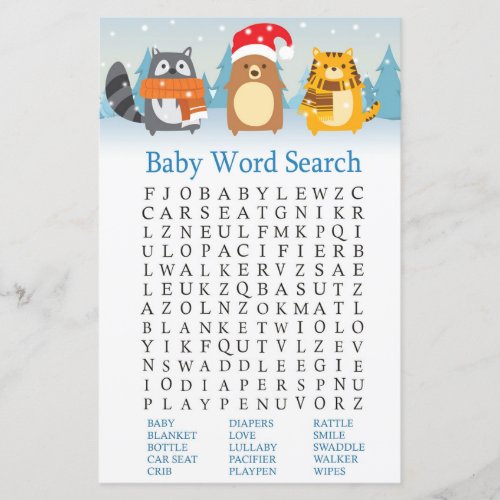 Winter animals Baby Shower Word Search Game