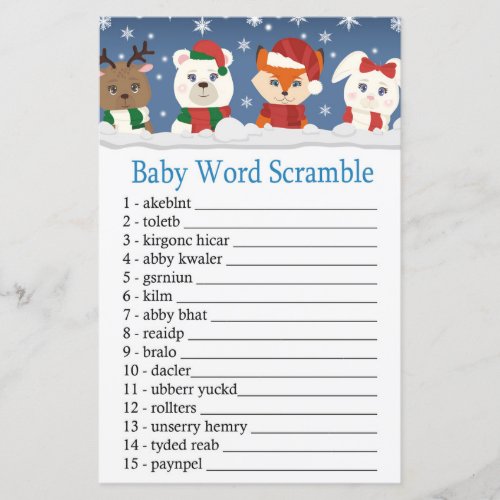 winter animals Baby word scramble game